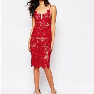 For Love and Lemons Gianna Midi Dress in Red Lace